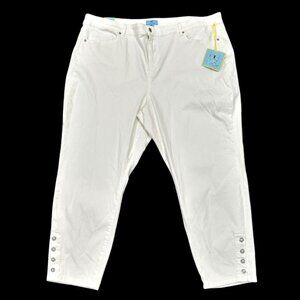NEW CeCe Classic Skinny White Denim Ankle Jean 24W Faux Pearl Rhinestone Buttons